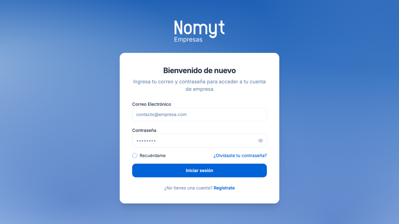 Pantalla de inicio de sesión de Nomyt Empresas