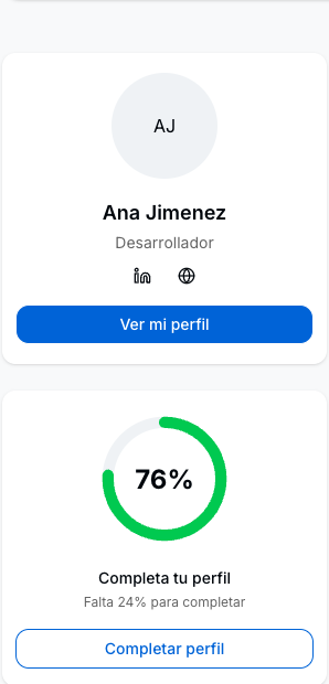 Tarjeta de perfil del dashboard