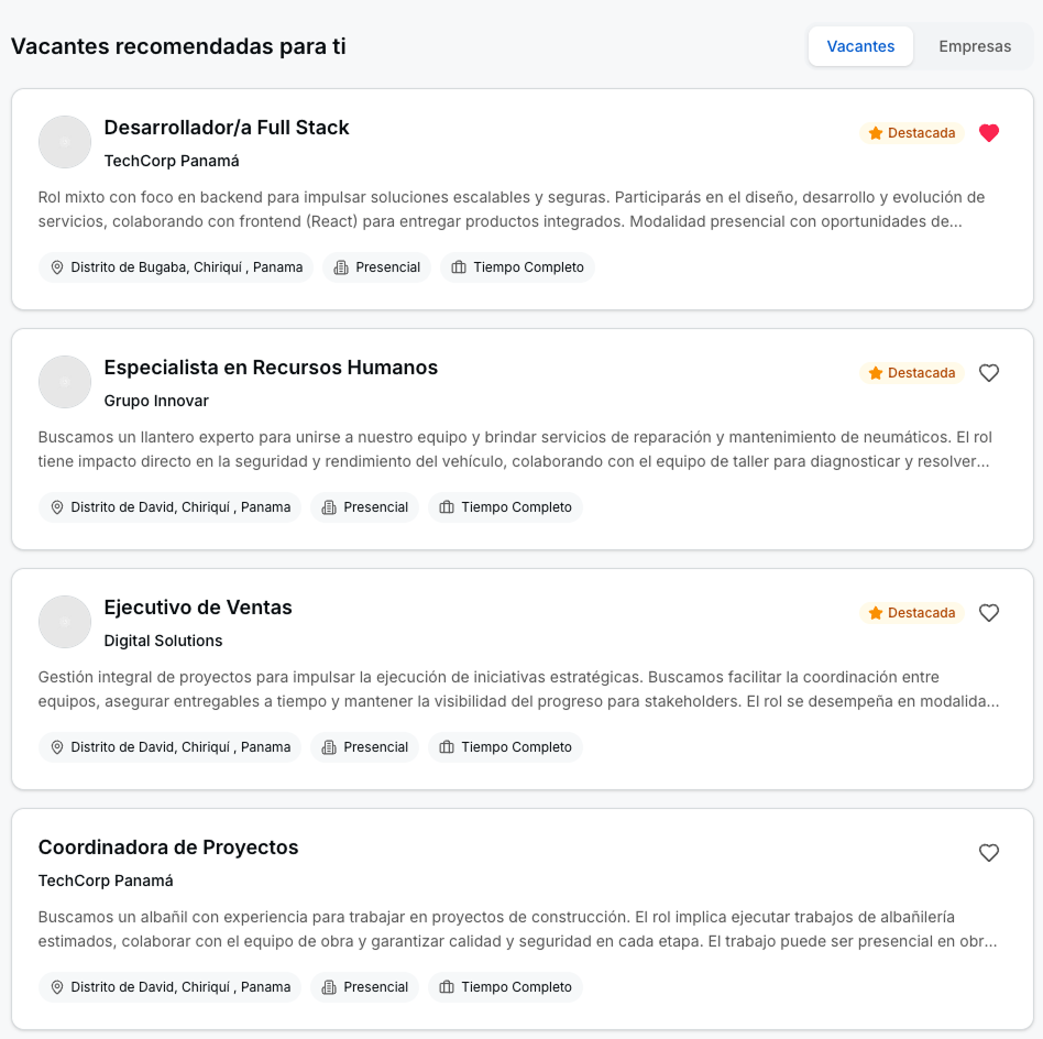 Empleos recomendados en el dashboard