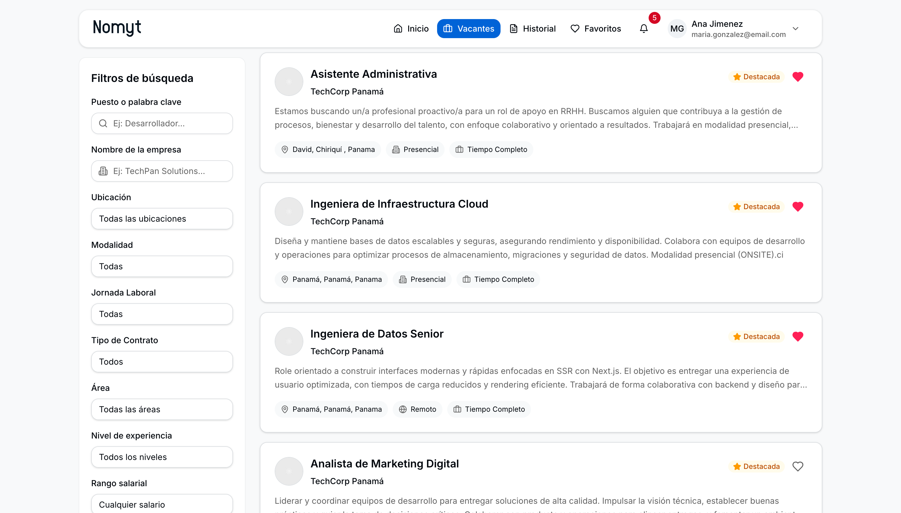 Tarjetas de resultado de búsqueda