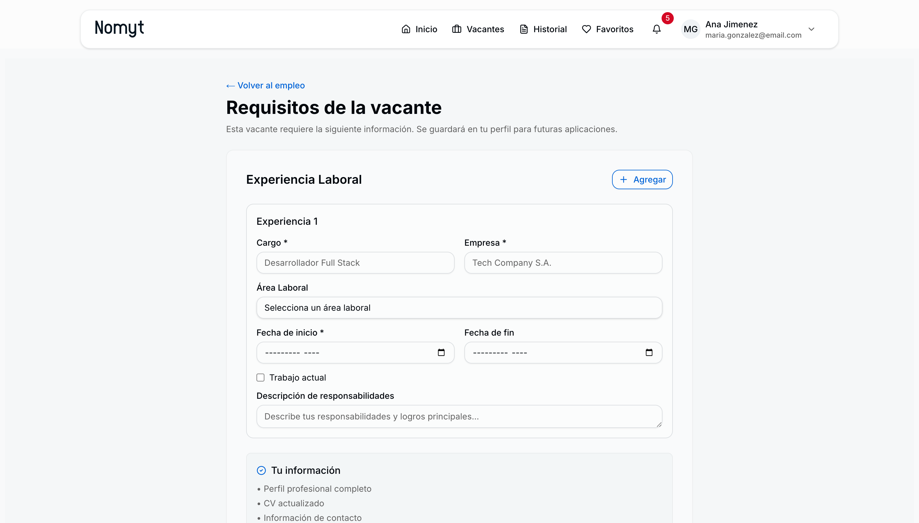 Formulario de aplicación