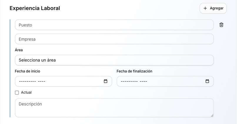 Sección de experiencia laboral