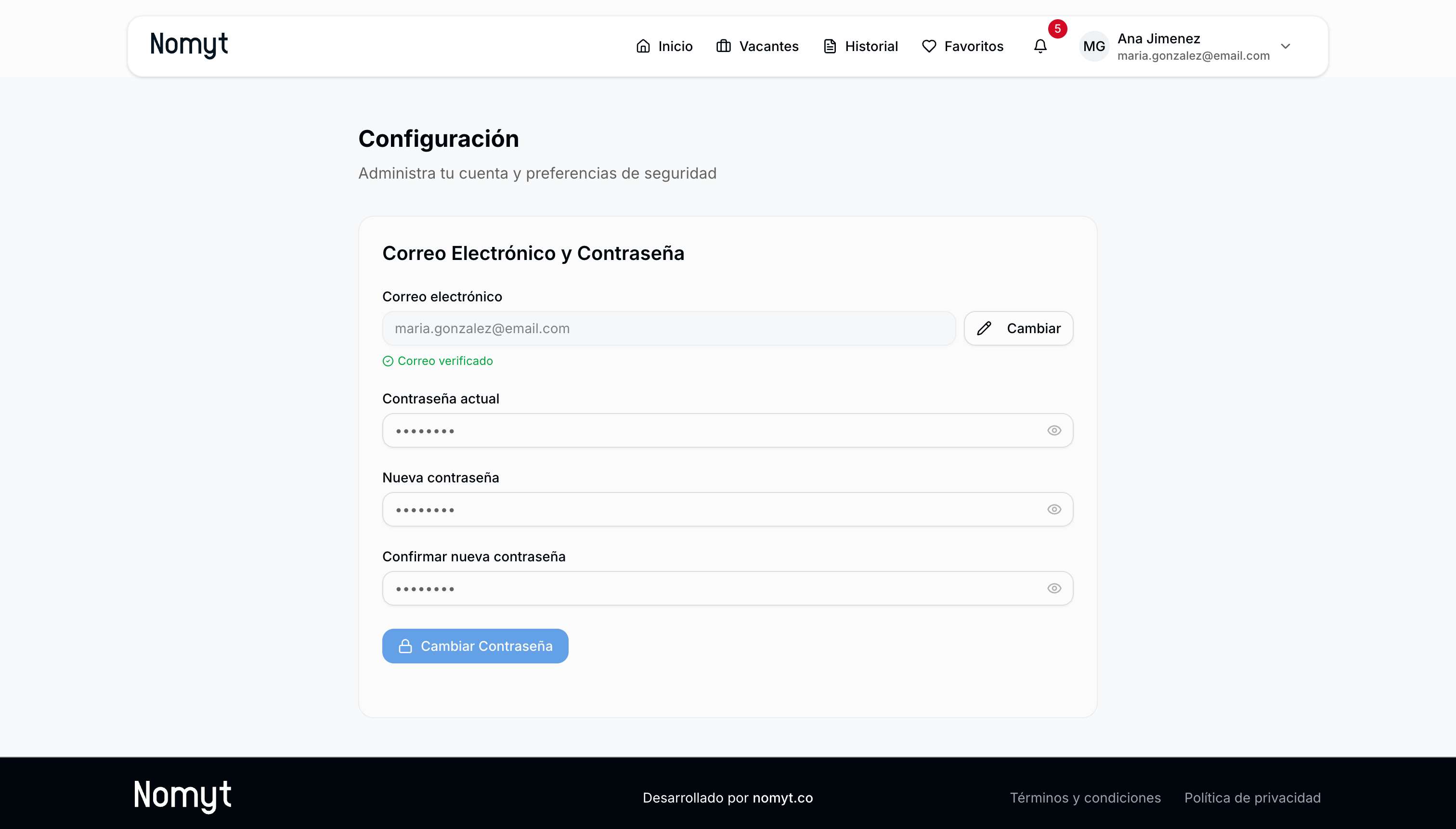 Cambio de correo electrónico