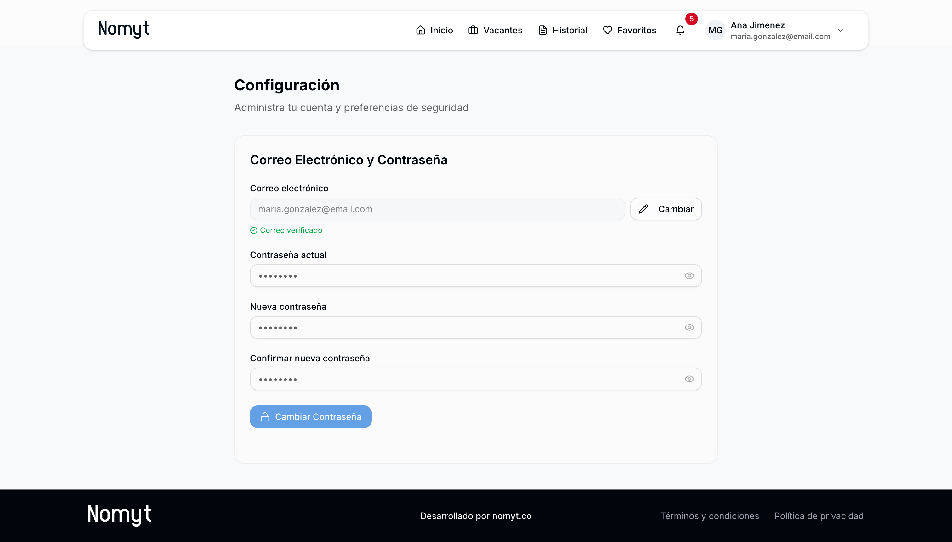 Cambio de contraseña