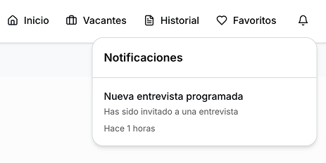 Panel de notificaciones desplegado mostrando lista de alertas con punto azul en las no leídas