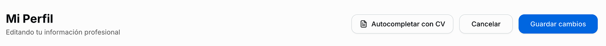 Botón Autocompletar con CV visible en el modo de edición del perfil